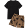 Shein Herr Tropiska Tryck Frgblock Stickad Tshirts Och Dragsko Midjan Shorts Set