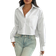 Shein Damen Frühling/sommer Einfarbig Lockere Passform Drop-Shoulder Langarm Kurz Geschnittenes Freizeithemd Mit Tasche