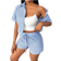 Shein Damen Sommer gestreiftes Kurzarm Freizeithemd und Shorts Set mit Taschen