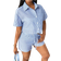 Shein Damen Sommer gestreiftes Kurzarm Freizeithemd und Shorts Set mit Taschen