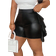 Shein Damen Große Größen elegante Party Shorts in Schwarz mit Skinny Passform, Volant Besatz und PU-Beschichtung, Frühling/Sommer