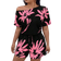 Shein Plus Womens Floral Printed Asymmetrical Collar Short Sleeve Romper With Pockets For Summer Hot Pink 0XL,1XL,2XL,3XL,4XL