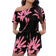 Shein Plus Womens Floral Printed Asymmetrical Collar Short Sleeve Romper With Pockets For Summer Hot Pink 0XL,1XL,2XL,3XL,4XL
