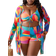 Shein pcsSet Plus Contrast Color Front Tied Bralette Bikini Bottom And Long Sleeve Cover Up Swimwear Set Perfect For Summer Beach
