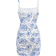 Shein Teen Girls Blue White Flower Printed DoubleLayered Mesh Knit HighElastic Bodycon Mini Dress With Ruffle Hem