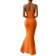 Shein Womens Vacation Solid Color Twisted Front Slit Hem Halter Top And Fishtail Bodycon Skirt Set