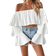 Shein Off Shoulder Off Ruffled Women Long Sleeve Shirt With Square Neckline