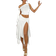 Shein Women Solid Color Graduation Season White Dress Asymmetrical Oblique Shoulder Top With Tied Straps Irregular Hem High Slit Pleated Skirt