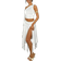 Shein Women Solid Color Graduation Season White Dress Asymmetrical Oblique Shoulder Top With Tied Straps Irregular Hem High Slit Pleated Skirt