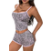 Shein Summer Going Out Leopard Print Lace Bow Detail Cami Top And Shorts Set