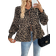 Shein Womens Casual Leopard Print Retro Front Tie Collar Long Sleeve Blouse