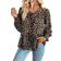 Shein Womens Casual Leopard Print Retro Front Tie Collar Long Sleeve Blouse
