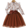 Shein Girls Floral Print Long Sleeve Netted Dress With Woven Belt