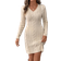 Shein VNeck Waist Gathered ALine Flare Dress Textured Knit Casual Work Appropriate Warm Winter Sweater Dress For Women