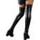 Shein Womens New SquareToe High Heeled Faux Leather KneeHigh Boots With SlipOn Elastic Band And Wrinkles SpringAutumn
