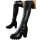Shein Womens New SquareToe High Heeled Faux Leather KneeHigh Boots With SlipOn Elastic Band And Wrinkles SpringAutumn