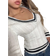 Shein EZwear Women Casual Daily Cable Knit Sweater With Striped Trim V-Neck, Fitted, Autumn/Winter,Long Sleeve Tops