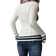 Shein EZwear Women Casual Daily Cable Knit Sweater With Striped Trim V-Neck, Fitted, Autumn/Winter,Long Sleeve Tops