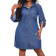 Shein Plus Size Denim Long Sleeve Shirt Dress - Casual Blue