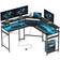 Homcom L Shaped Corner Computer Desk with Monitor Stand Black Writing Desk