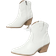 Shein Womens White Pointed Toe Embroidered Western Boots With Chunky Mid Heel Side Zipper Ideal For Casual AutumnWinter Outfits AnkleShort Boots Made Of Sue