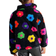 Shein Young Girl Knitted Plush Colorful Floral Stand Collar Loose Casual Jacket With Faux Fur