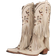 Shein Brown Cowgirl Western Boots Fringe Tassel Chunky High Heels Mid Calf Slip On Retro Casual Fashion Women Ridding Shoes