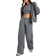 boohoo Womens Petite 3 Piece Straight Leg Sweatpant Tracksuit - Grey