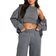 boohoo Womens Petite 3 Piece Straight Leg Sweatpant Tracksuit - Grey