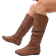 Shein Womens Fashionable Brown SideZipper Flat Round Toe Wrinkled Casual Daily High Boots