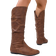 Shein Womens Fashionable Brown SideZipper Flat Round Toe Wrinkled Casual Daily High Boots