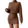 Shein Women Autumn Solid Color High Neck Drop Shoulder Long Sleeve Pleated Fitted Elegant Dress
