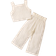 Shein 2pcs/Set Young Girls' Casual Embroidered Wave Stripe Vest And Wide-Leg Pants