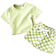 Shein Baby Boy Casual Solid Tee Checker Print Shorts For Summer