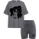 Shein Cool Teenage Girl Grey Loose TShirt And Shorts Set With Cartoon Portrait Print Street Style Casual Outfits