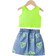 Shein Young Girl Cute Trendy Open Shoulder Ribbed Tank Top Heart Printed Denim Shorts Outfit Set Summer