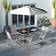 OutSunny 8 Pcs Garden Table and Chairs with Parasol and Folding Chairs Tempered Glass Top Grey Patio Dining Set