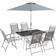 OutSunny 8 Pcs Garden Table and Chairs with Parasol and Folding Chairs Tempered Glass Top Grey Patio Dining Set