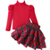Shein Minimalist Collegiate Half Turtleneck Long Sleeve Top And Plaid Cake Skirt Set - Autumn/Winter