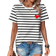 Shein Womens Striped Heart Pattern Casual Round Neck Short Sleeve TShirt Best