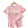 Shein Floral Baby Girl Casual Simple Flower Pattern Short Sleeve Shorts Set Summer