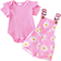 Shein pcsSet Baby Girls Cute Short Sleeve Romper Suspender Pants Set Summer