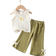 Shein Textured Baby Girl Summer Floral Decor Ruffle Trim Tank Top And Wide Leg Pants Casual Set