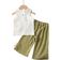 Shein Textured Baby Girl Summer Floral Decor Ruffle Trim Tank Top And Wide Leg Pants Casual Set