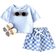 Shein Baby Boy pcsSet Casual Solid Color Short Sleeve TShirt With Plaid Patterned Shorts Summer