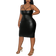 Shein Plus Elegant Party Gathering Sexy Solid Black Slim Sleeveless Cutout PU Dress For Women Summer