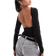 Stradivarius Slash Neck Open Back Long Sleeve Top - Black