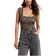 New Look Tætsiddende bodystocking med firkantet hals og leopardprint-Brun