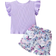 Shein Young Girl pcs Elegant Sweet And Cute Top With Bowknot Detail And Ruffled Hem And Bow Detail Printed Shorts Suitable For Summer Casual Vacation And Pa