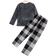 Shein Boys' Color Block Checked Plush Long Sleeve Top And Pants Pajama Set With Pockets For Autumn And Winter